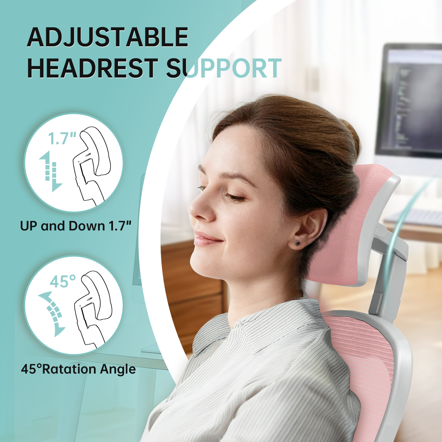 Ergonomic Office Chair Home High Back Desk Chair for Long Hours Comfortable Grey+Pink