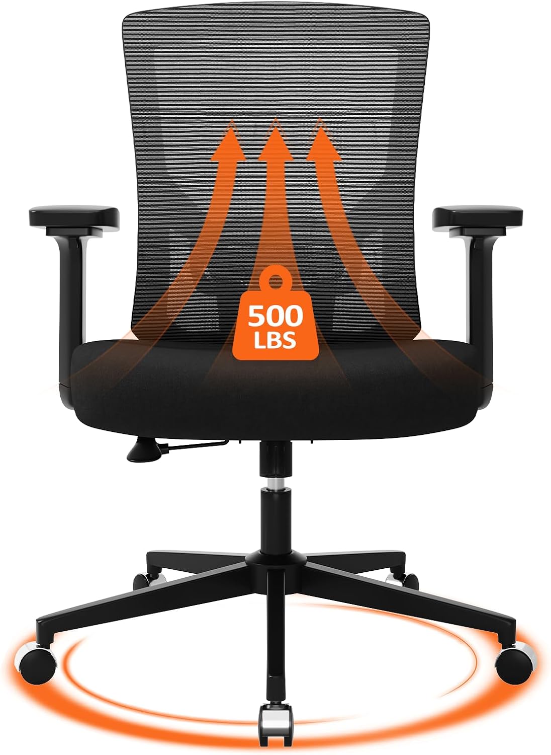 500 lbs Big and Tall Office Chair with Spring-Supported for Heavy People | Comfort Extra-Wide Seat Cushion, 3D Armrests, Heavy Duty Mesh Desk Chairs,Breathable