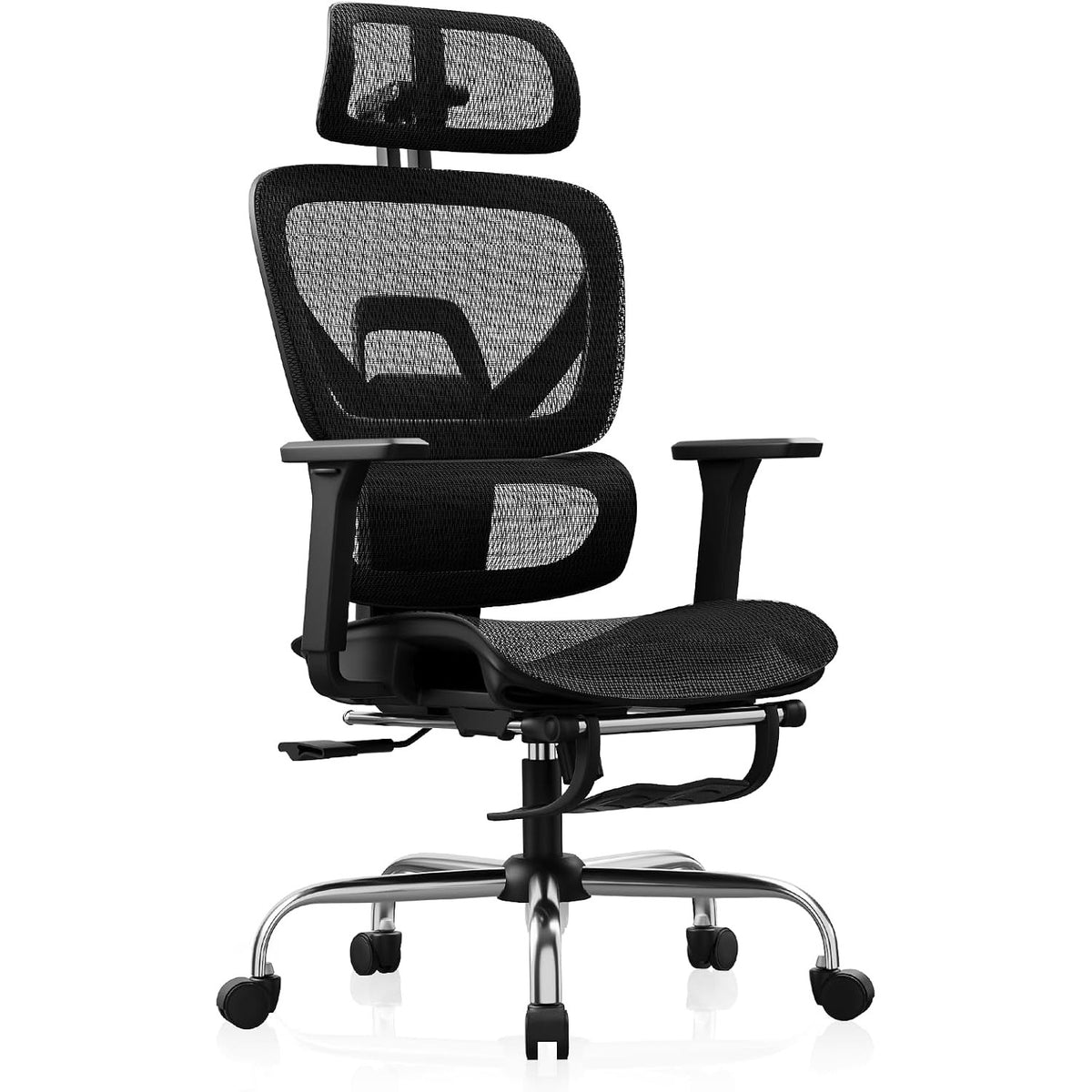 Ergonomic Office Chair with Footrest, Mesh Desk Chair with 135° Recline, Adjustable Lumbar Support, 3D Armrests and Headrest, Swivel Computer Chair for Home Office