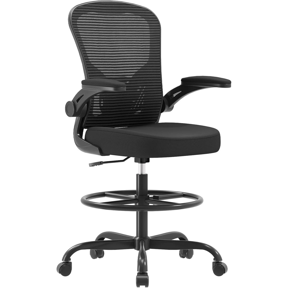 Ergonomic Tall Drafting Chair-Mesh Desk Chair with Flip-Up Arms | Adjustable Height,Lumbar Support,Adjustable Footrest Ring,Standing Desk,Breathable Backrest