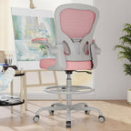 Ergonomic Tall Drafting Chair-Mesh Desk Chair with Flip-Up Arms | Adjustable Height,Lumbar Support,Adjustable Footrest Ring,Standing Desk,Breathable Backrest