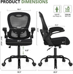 Office Chair 330 lbs Capacity, Ergonomic Breathable Mesh Desk Chair with Lumbar Support & Flip-Up Armrest, High Back Computer Chair for Home Office, Black