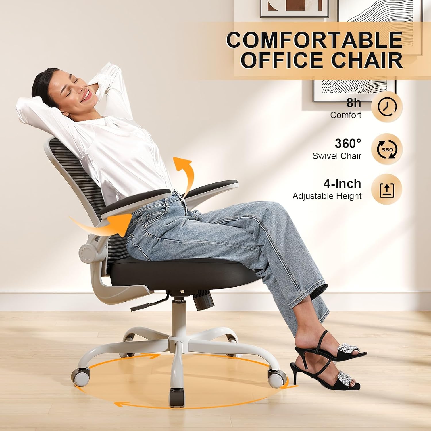Office Chair|Ergonomic Desk Chairs 330LBS Capacity | Flip-up Armrests,Mesh Computer Chair,High Back,Comfy Work,Adjustable Lumbar Support