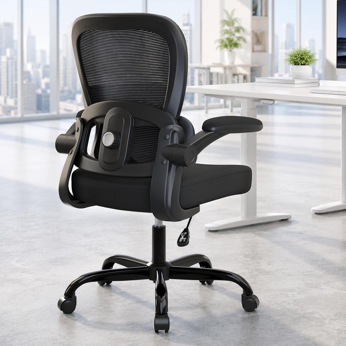 Ergonomic Mesh Office Chair with Adjustable Lumbar Support, Black | 330 LB Capacity,Flip-Up Arms,All-Day Comfort,Desk chairs,Breathable Mesh
