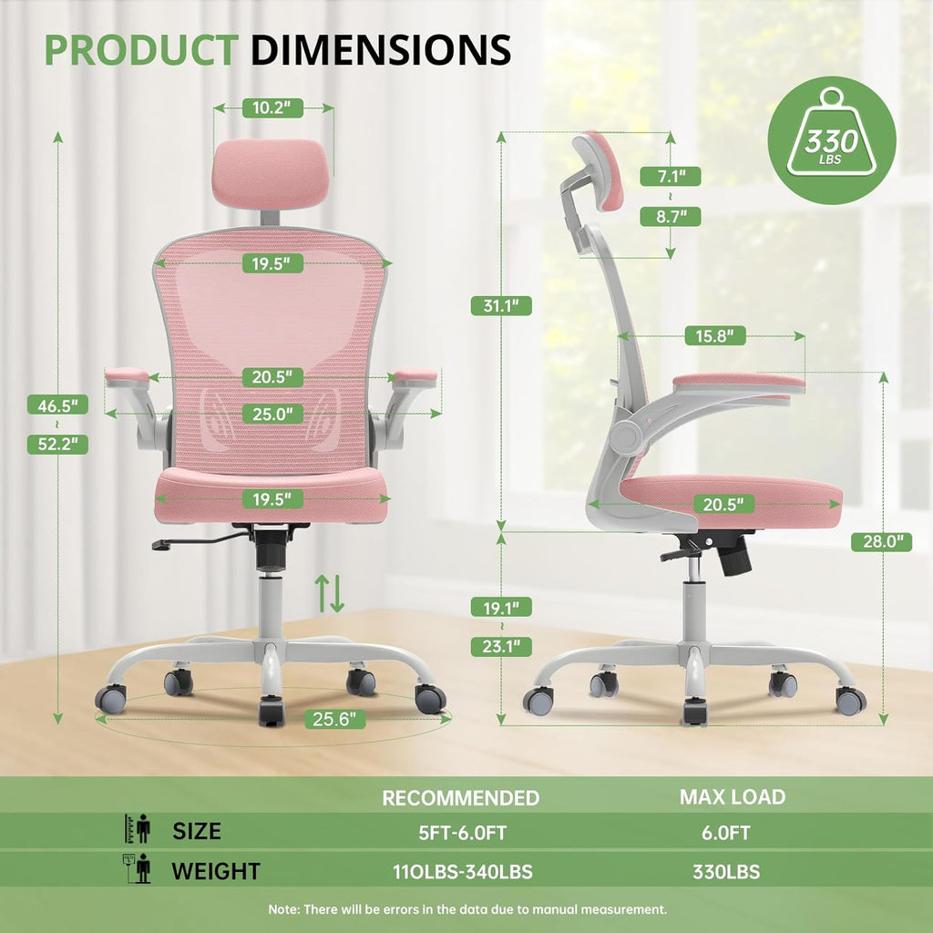 Office Chair|330LBS Capacity Ergonomic Desk Chair | High Back Computer Chair,Long Hours Comfortable,Rolling Swivel,Flip-up Armrests,Home Office
