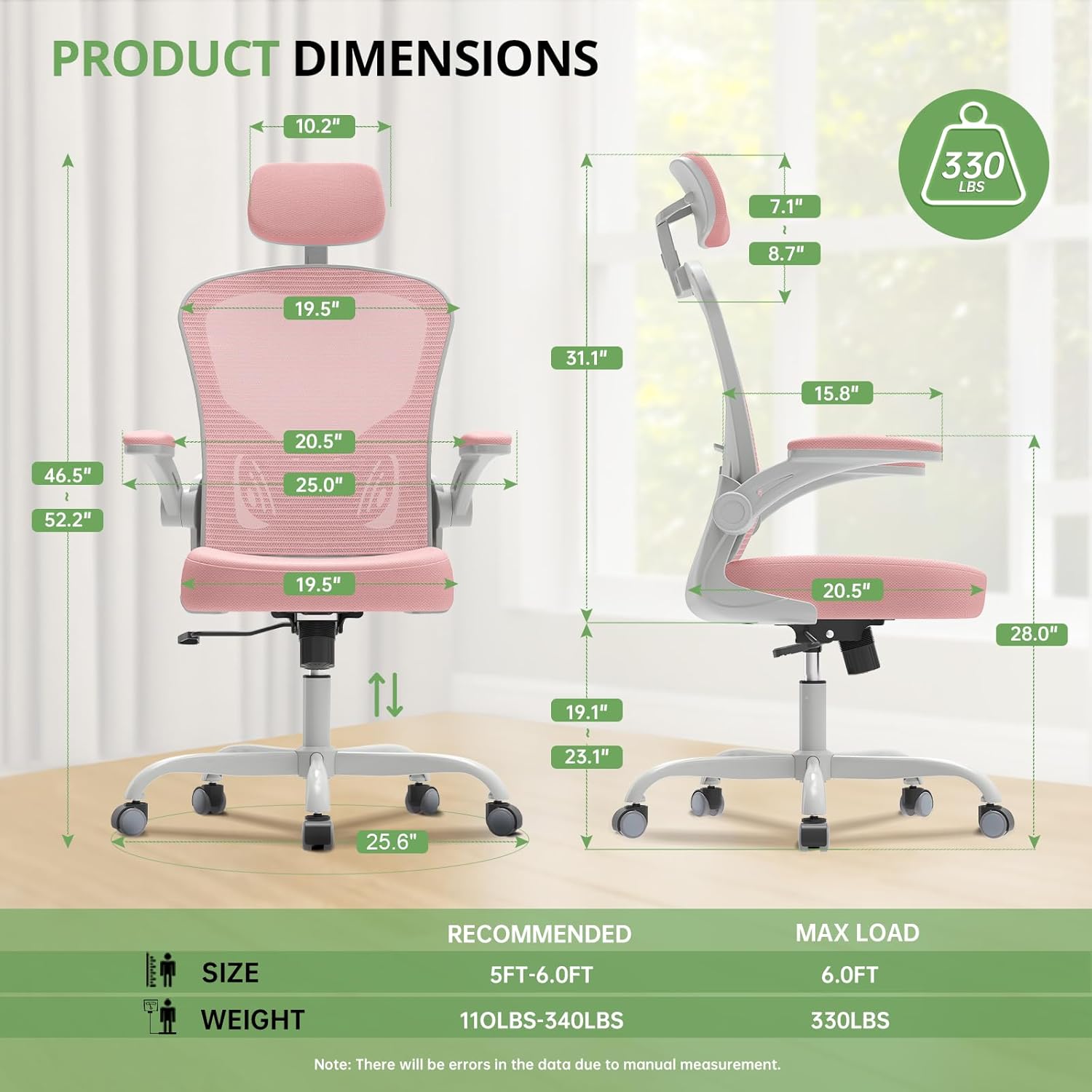 Office Chair|330LBS Capacity Ergonomic Desk Chair | High Back Computer Chair,Long Hours Comfortable,Rolling Swivel,Flip-up Armrests,Home Office