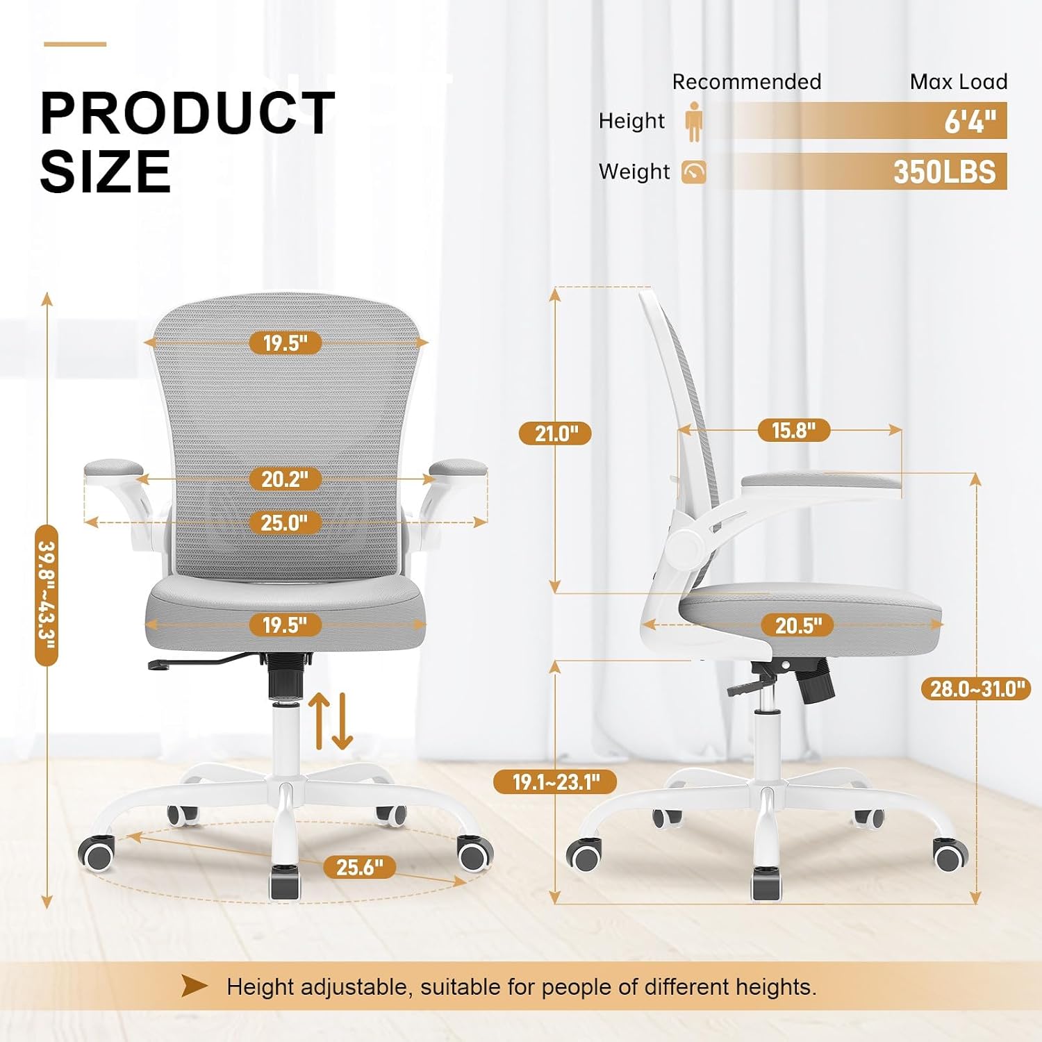Office Chair|Ergonomic Desk Chairs 330LBS Capacity | Flip-up Armrests,Mesh Computer Chair,High Back,Comfy Work,Adjustable Lumbar Support