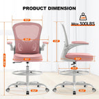 Ergonomic Tall Drafting Chair-Mesh Desk Chair with Flip-Up Arms | Adjustable Height,Lumbar Support,Adjustable Footrest Ring,Standing Desk,Breathable Backrest