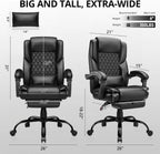 350lbs Big and Tall Executive Office Chair with Footrest | Reclining ,Wide Seat with Pocket Spring,Lumbar Support and Pillow,High Back Leather Desk Chair