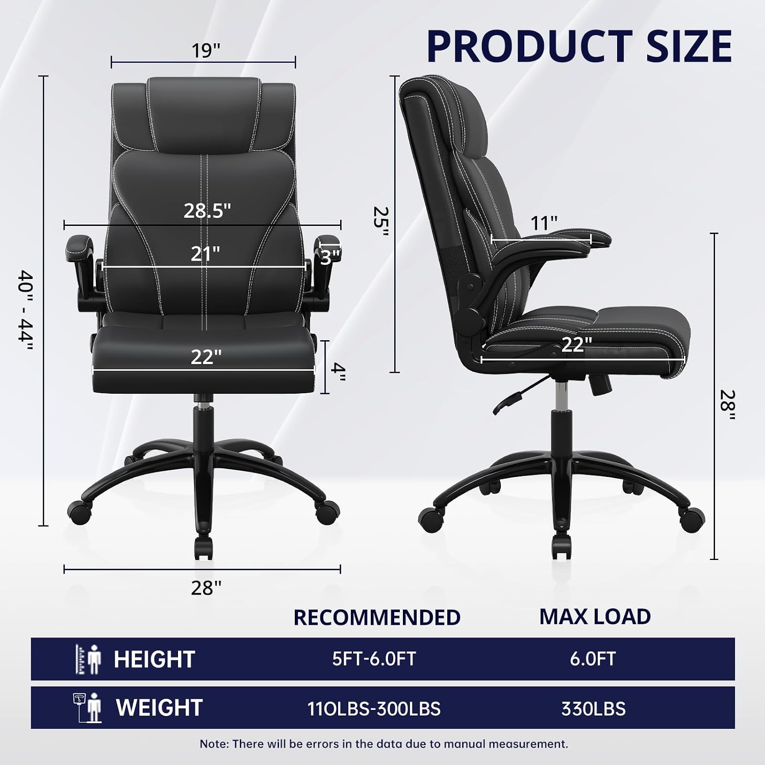 Office Chair Ergonomic Desk Chair, 330LBS Capacity, High Back Computer Chair with Lumbar Support, Flip-up Armrests Swivel Task Chairs for Long Hours Work