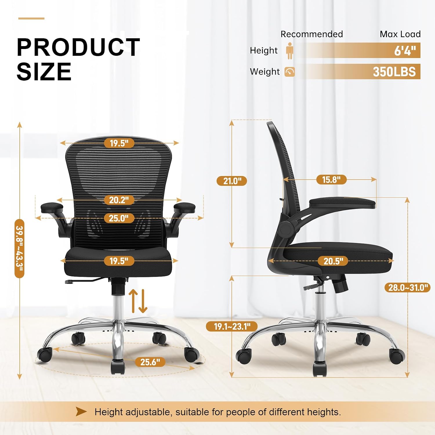 Office Chair|Ergonomic Desk Chairs 330LBS Capacity | Flip-up Armrests,Mesh Computer Chair,High Back,Comfy Work,Adjustable Lumbar Support