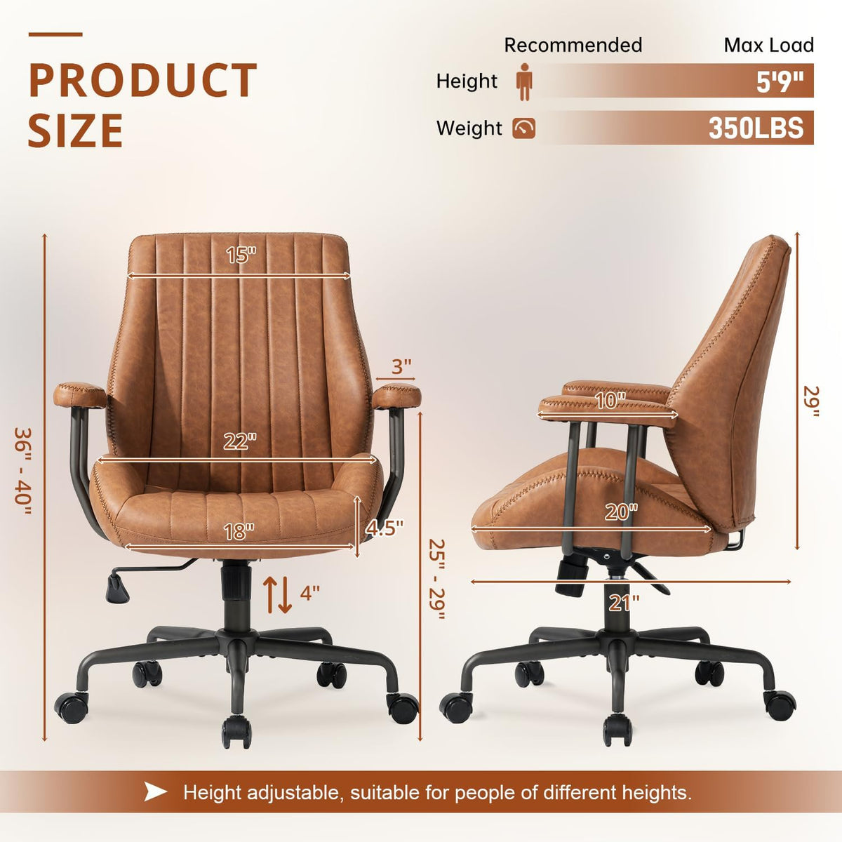 Ergonomic Home Office Chair Leather Desk Chairs with Adjustable Height | Thickened Cushions, Comfy Executive Armchair,Home Office Gaming