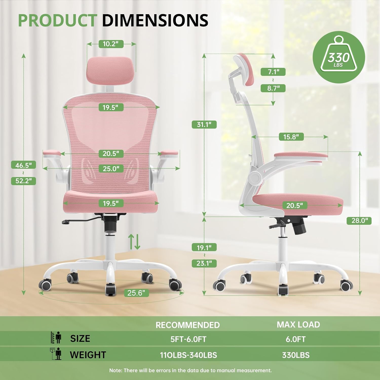 Office Chair|330LBS Capacity Ergonomic Desk Chair | High Back Computer Chair,Long Hours Comfortable,Rolling Swivel,Flip-up Armrests,Home Office