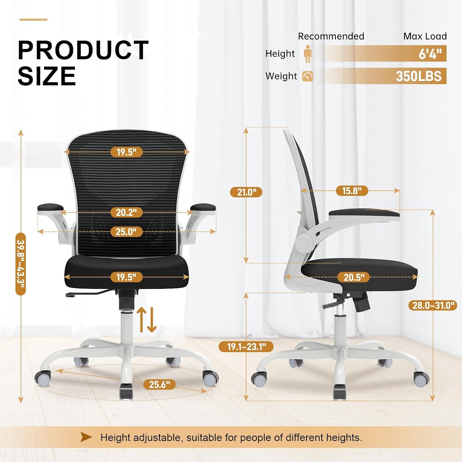 Office Chair|Ergonomic Desk Chairs 330LBS Capacity | Flip-up Armrests,Mesh Computer Chair,High Back,Comfy Work,Adjustable Lumbar Support