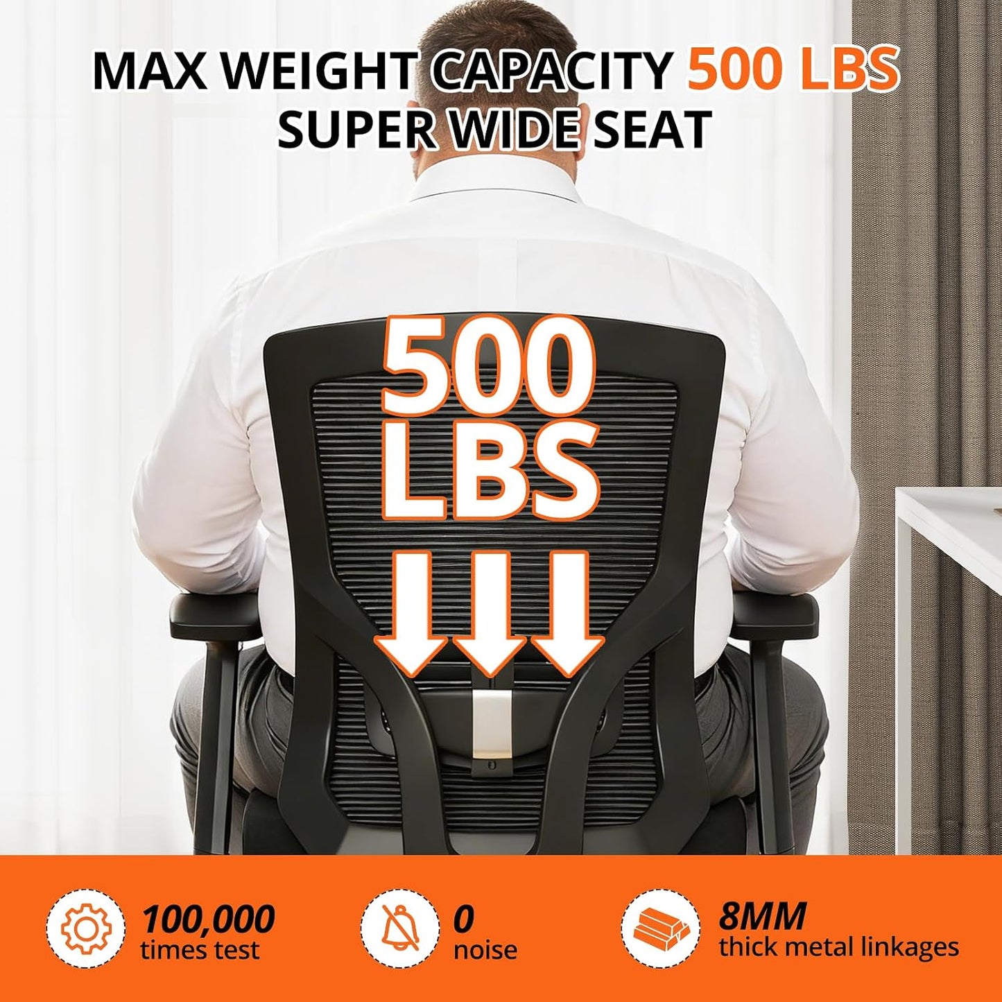 500 lbs Big and Tall Office Chair with Spring-Supported for Heavy People | Comfort Extra-Wide Seat Cushion, 3D Armrests, Heavy Duty Mesh Desk Chairs,Breathable