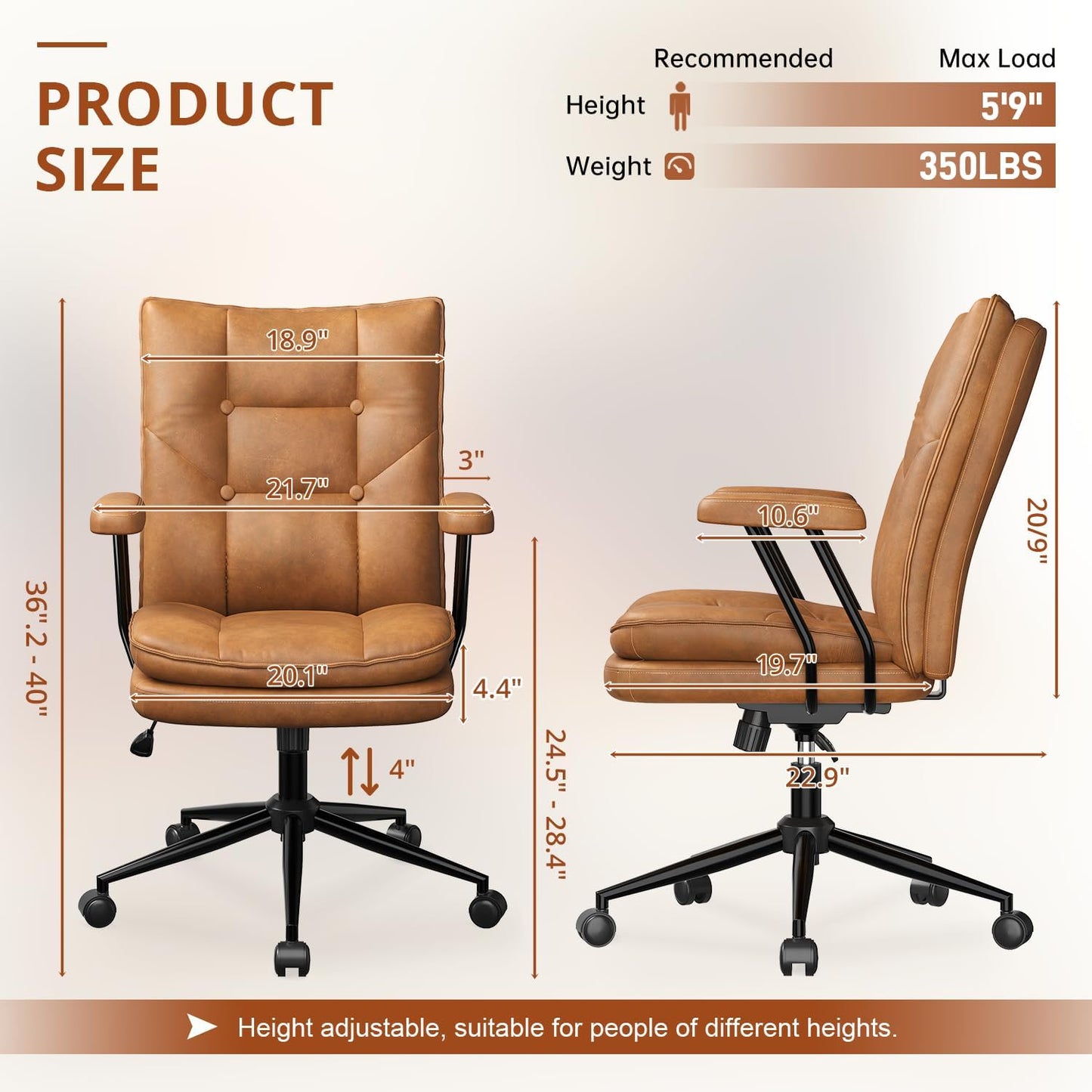 Ergonomic Home Office Chair Leather Desk Chairs with Adjustable Height | Thickened Cushions, Comfy Executive Armchair,Home Office Gaming