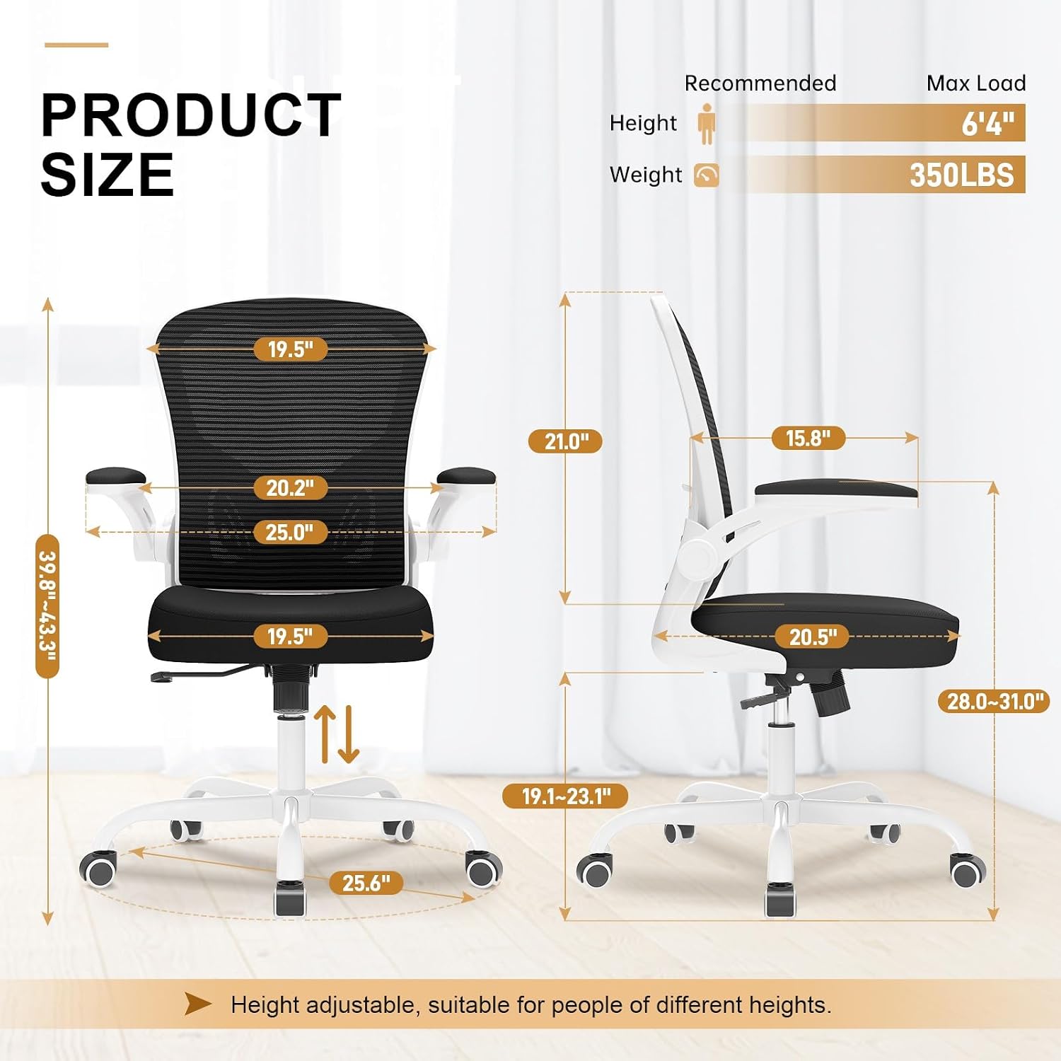 Office Chair|Ergonomic Desk Chairs 330LBS Capacity | Flip-up Armrests,Mesh Computer Chair,High Back,Comfy Work,Adjustable Lumbar Support