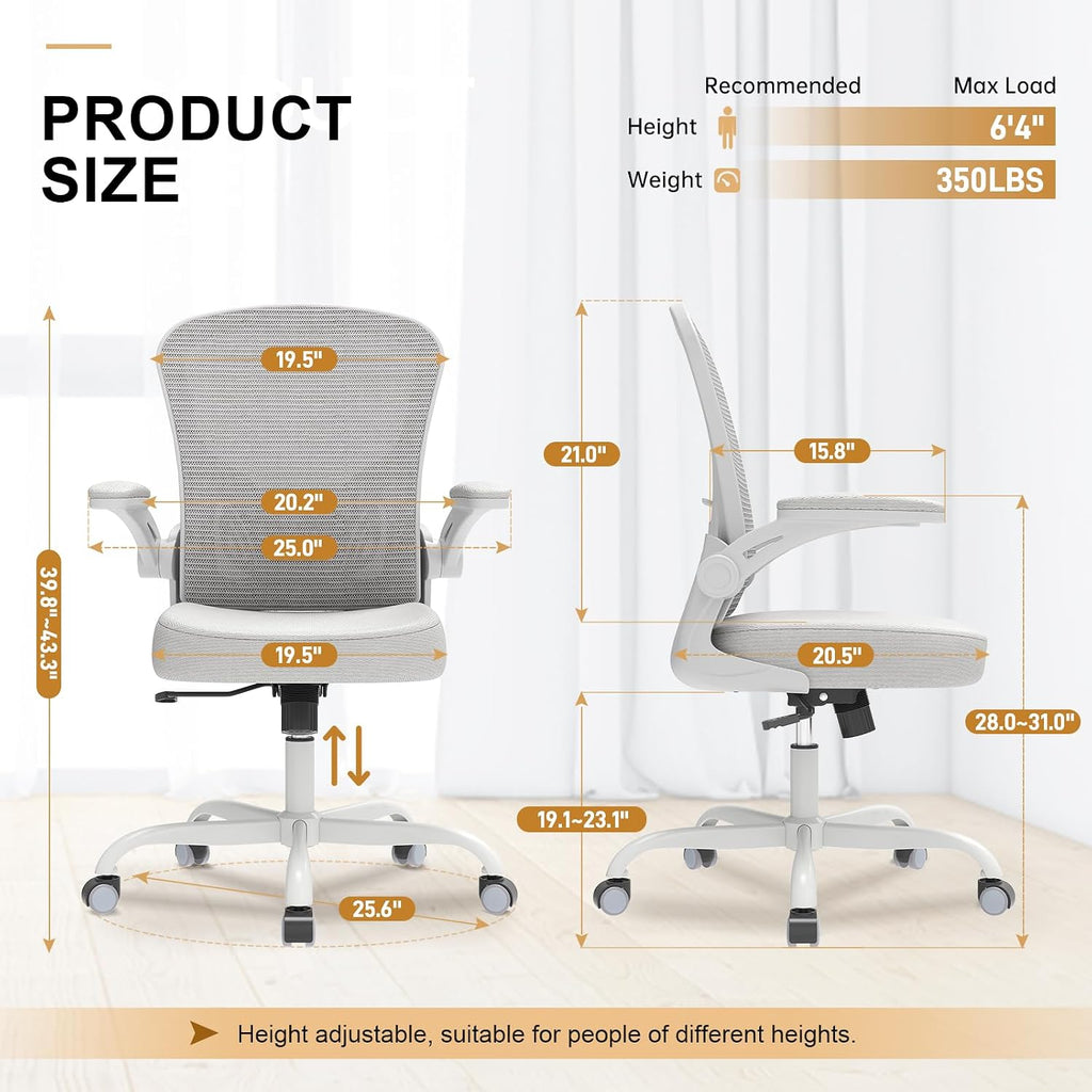 Office Chair|Ergonomic Desk Chairs 330LBS Capacity | Flip-up Armrests,Mesh Computer Chair,High Back,Comfy Work,Adjustable Lumbar Support