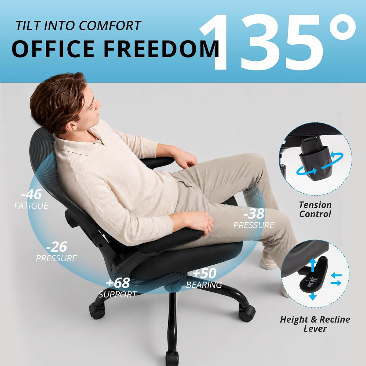 Office Chair Ergonomic Desk Chair with Adjustable Lumbar Support