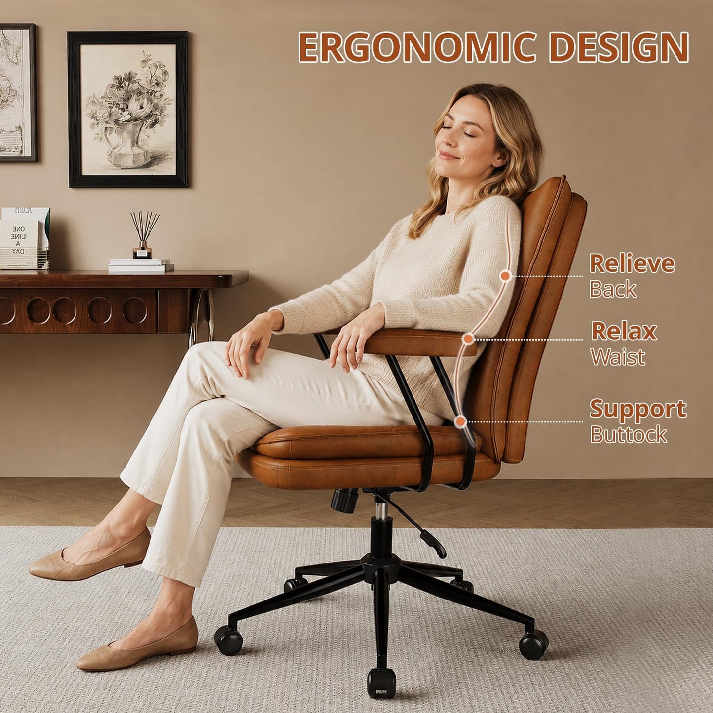 Ergonomic Home Office Chair Leather Desk Chairs with Adjustable Height | Thickened Cushions, Comfy Executive Armchair,Home Office Gaming