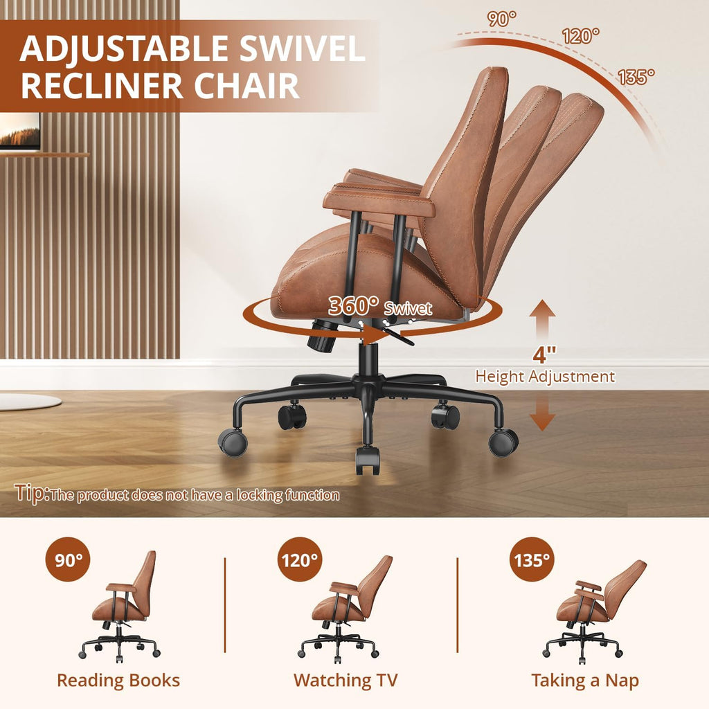 Ergonomic Home Office Chair Leather Desk Chairs with Adjustable Height | Thickened Cushions, Comfy Executive Armchair,Home Office Gaming