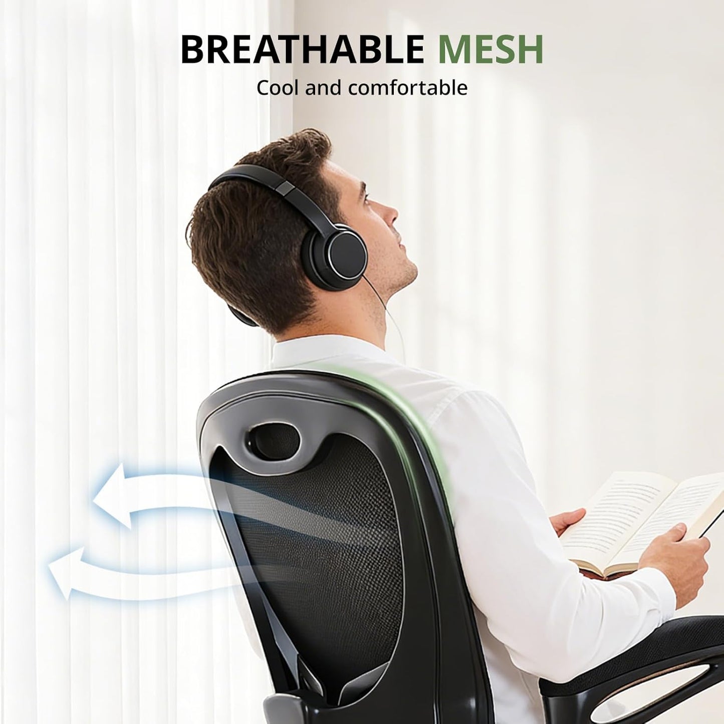 Office Chair 330 lbs Capacity, Ergonomic Breathable Mesh Desk Chair with Lumbar Support & Flip-Up Armrest, High Back Computer Chair for Home Office, Black