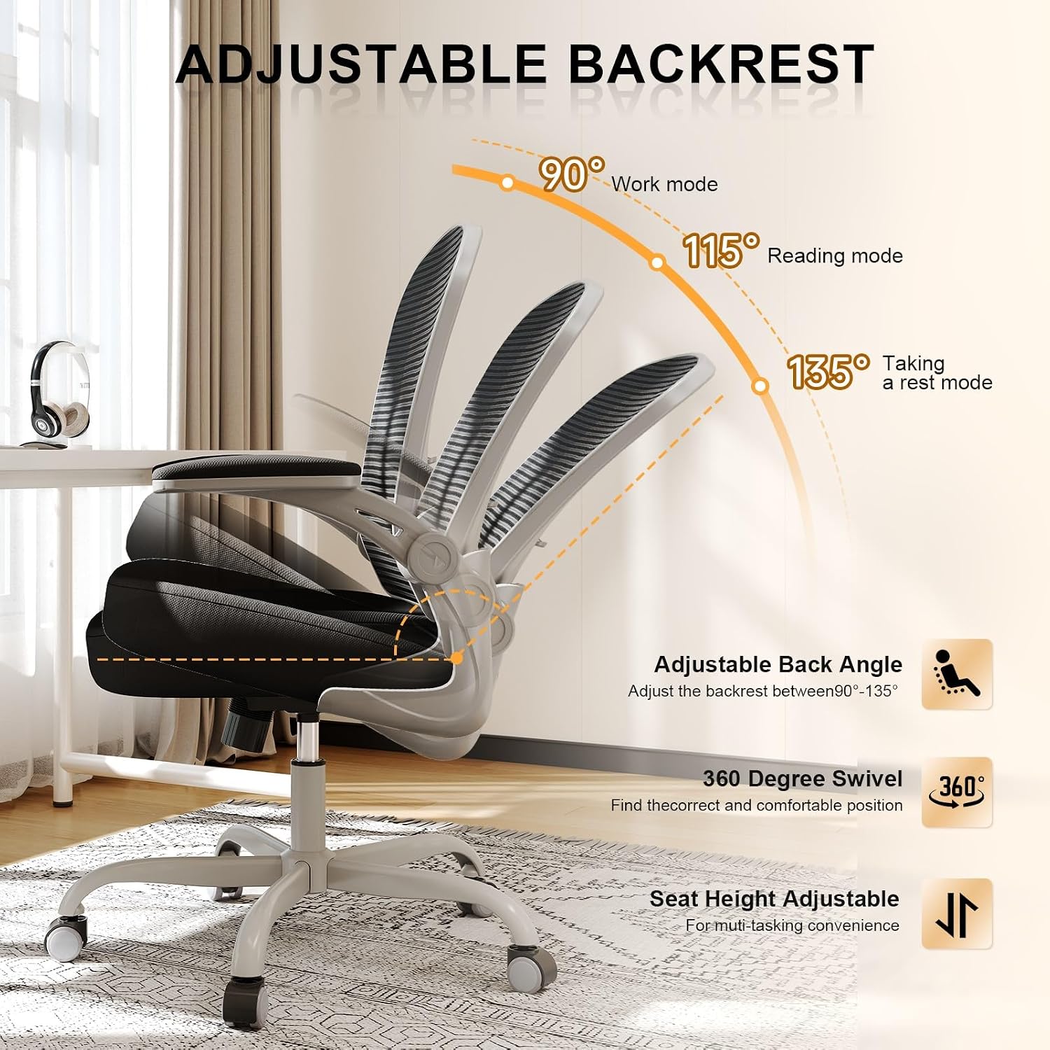 Office Chair|Ergonomic Desk Chairs 330LBS Capacity | Flip-up Armrests,Mesh Computer Chair,High Back,Comfy Work,Adjustable Lumbar Support