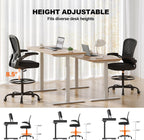 Ergonomic Tall Drafting Chair-Mesh Desk Chair with Flip-Up Arms | Adjustable Height,Lumbar Support,Adjustable Footrest Ring,Standing Desk,Breathable Backrest