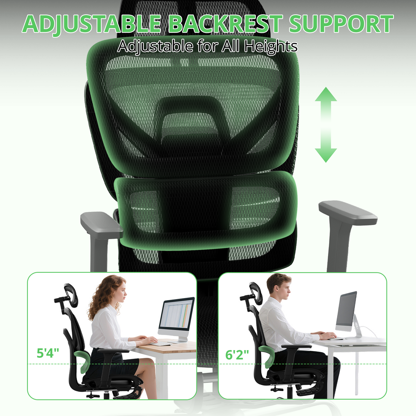 Ergonomic Office Chair with Footrest, Mesh Desk Chair Adjustable Lumbar Support