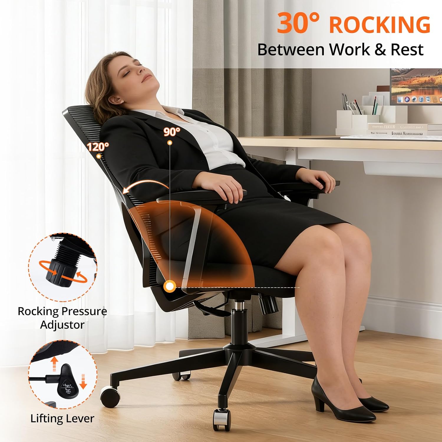 500 lbs Big and Tall Office Chair with Spring-Supported for Heavy People | Comfort Extra-Wide Seat Cushion, 3D Armrests, Heavy Duty Mesh Desk Chairs,Breathable