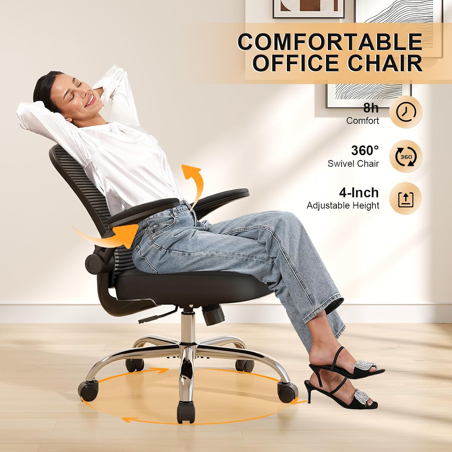 Office Chair|Ergonomic Desk Chairs 330LBS Capacity | Flip-up Armrests,Mesh Computer Chair,High Back,Comfy Work,Adjustable Lumbar Support