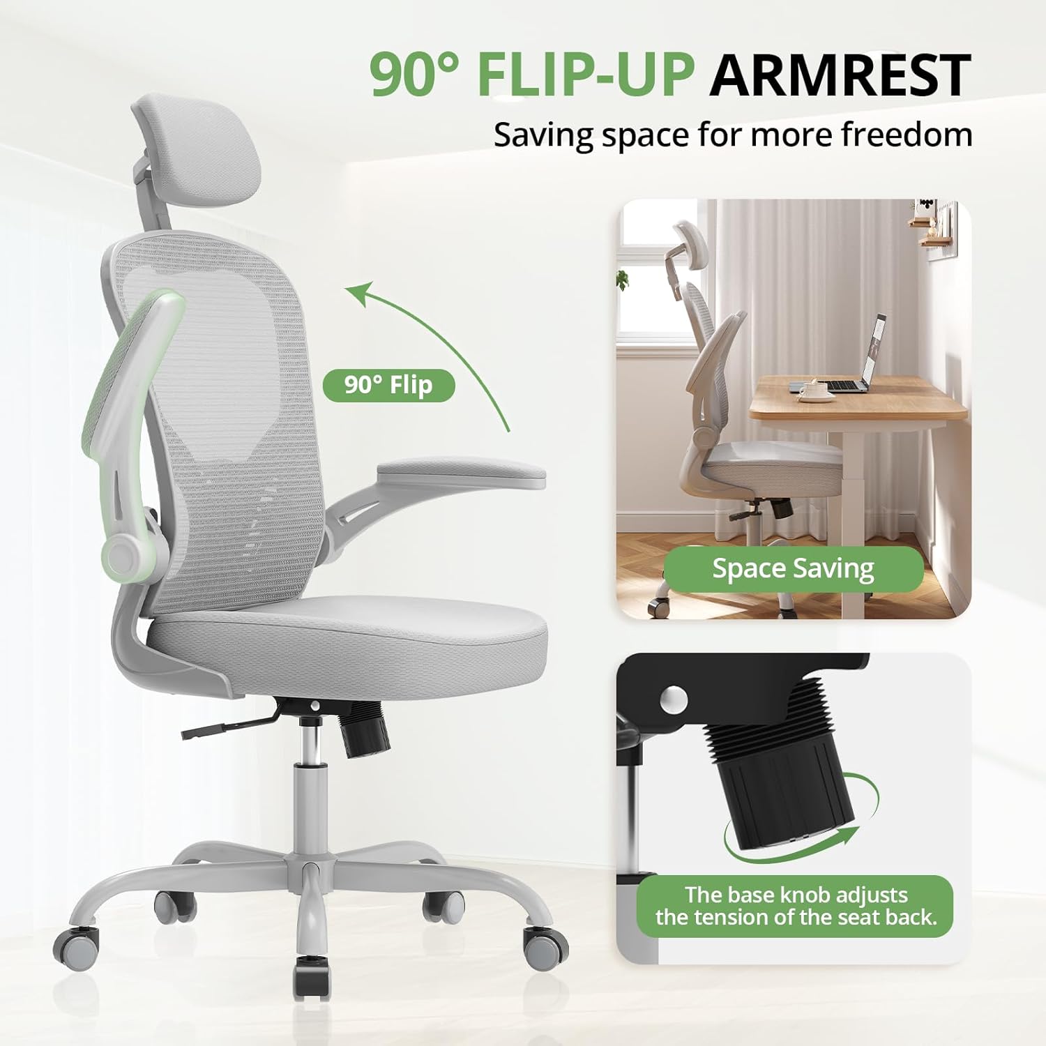 Office Chair|330LBS Capacity Ergonomic Desk Chair | High Back Computer Chair,Long Hours Comfortable,Rolling Swivel,Flip-up Armrests,Home Office
