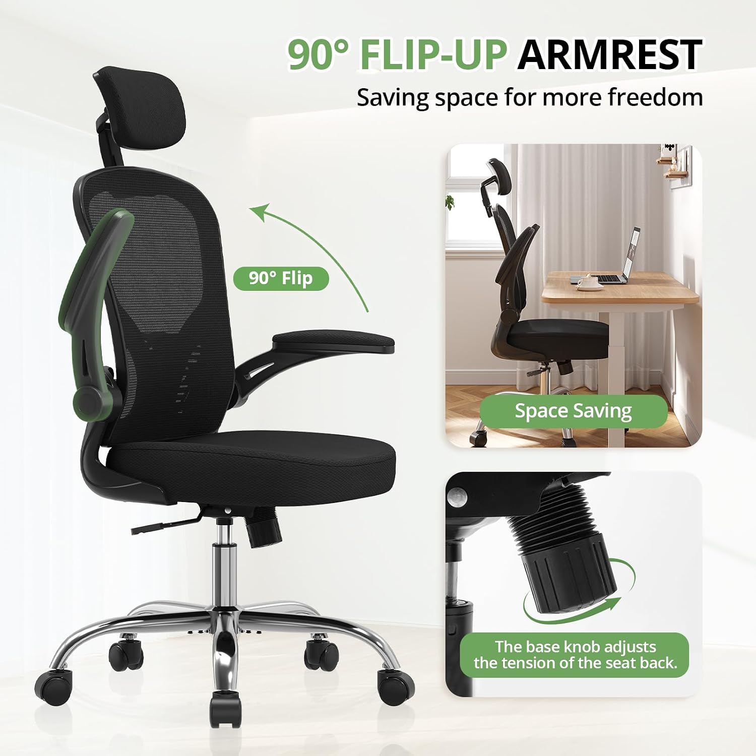 Office Chair|330LBS Capacity Ergonomic Desk Chair | High Back Computer Chair,Long Hours Comfortable,Rolling Swivel,Flip-up Armrests,Home Office