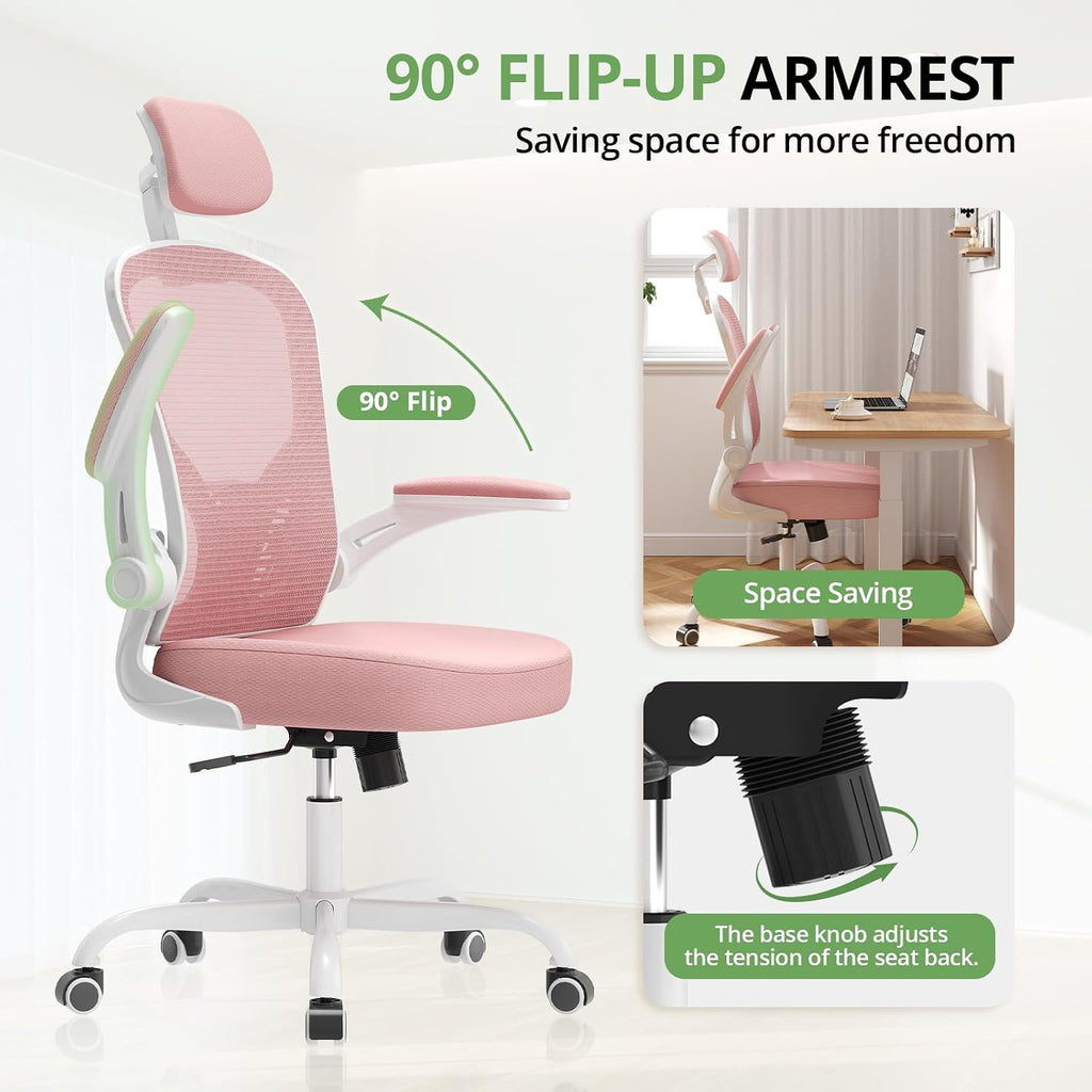 Office Chair|330LBS Capacity Ergonomic Desk Chair | High Back Computer Chair,Long Hours Comfortable,Rolling Swivel,Flip-up Armrests,Home Office