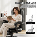 350lbs Big and Tall Executive Office Chair with Footrest | Reclining ,Wide Seat with Pocket Spring,Lumbar Support and Pillow,High Back Leather Desk Chair