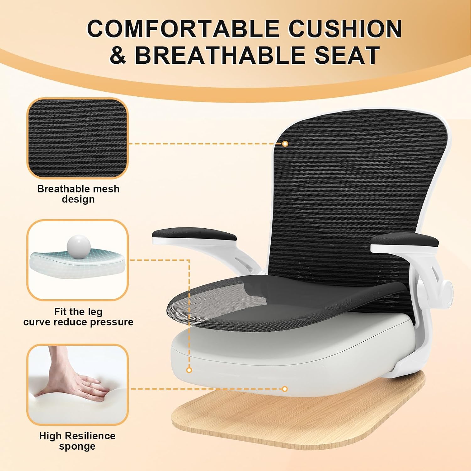 Office Chair|Ergonomic Desk Chairs 330LBS Capacity | Flip-up Armrests,Mesh Computer Chair,High Back,Comfy Work,Adjustable Lumbar Support
