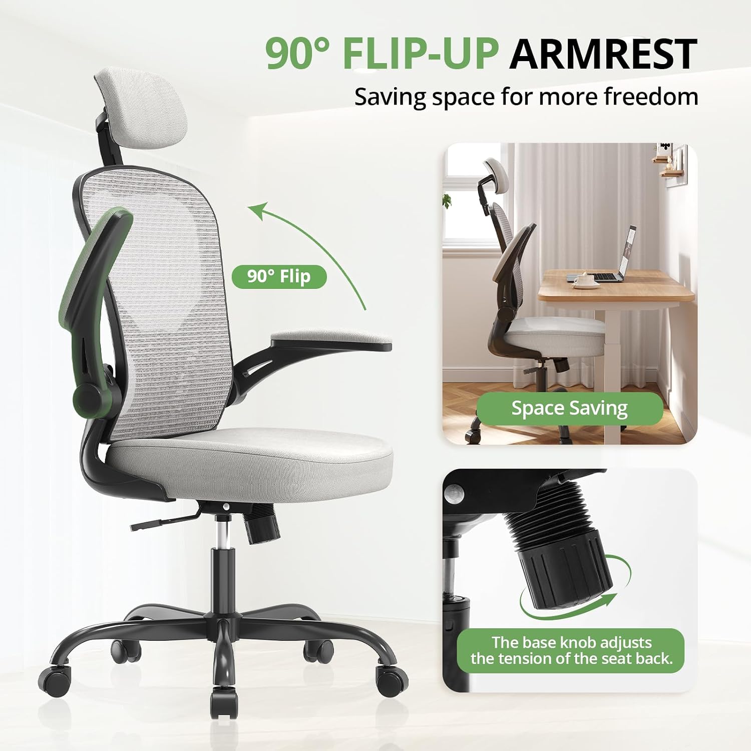 Office Chair|330LBS Capacity Ergonomic Desk Chair | High Back Computer Chair,Long Hours Comfortable,Rolling Swivel,Flip-up Armrests,Home Office