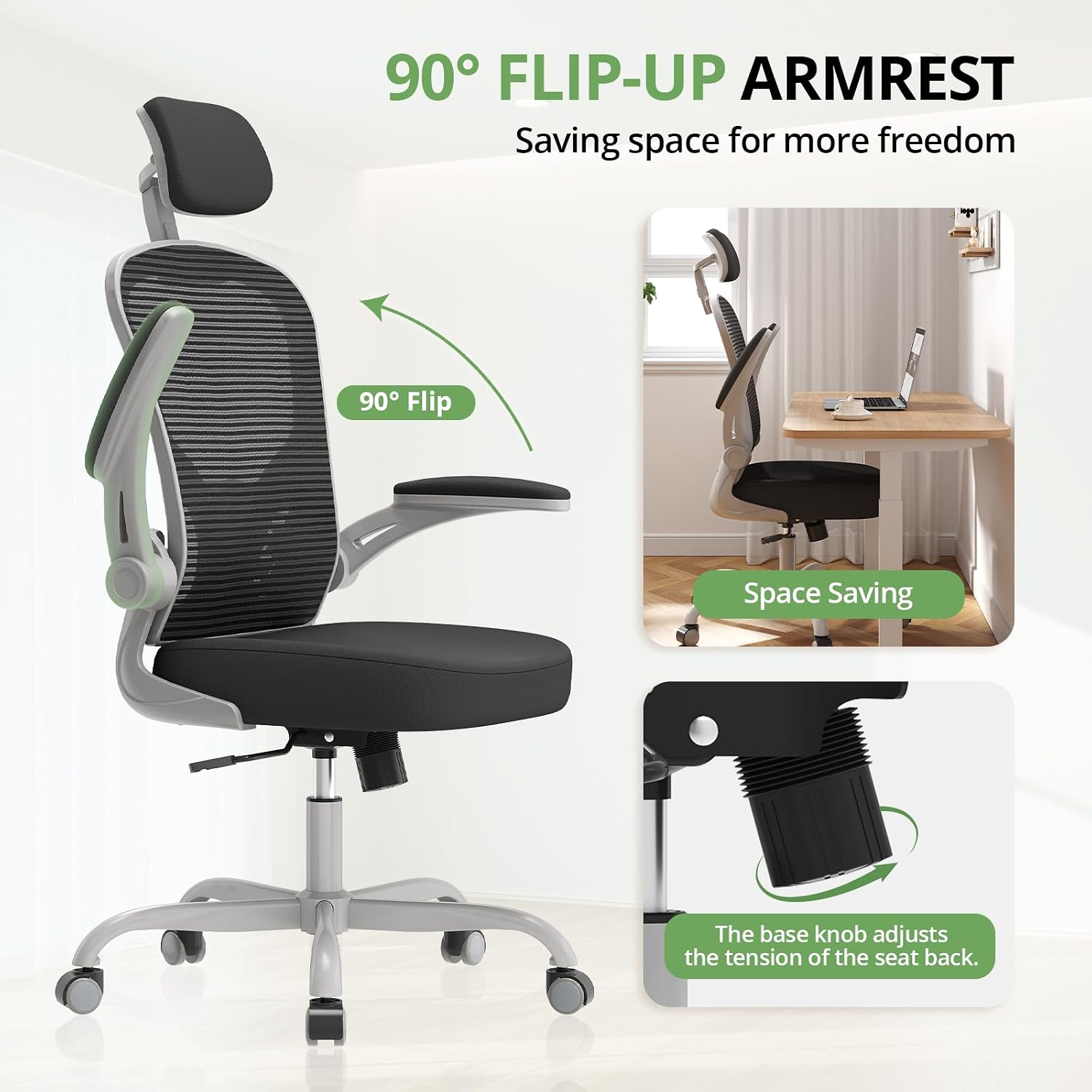 Office Chair|330LBS Capacity Ergonomic Desk Chair | High Back Computer Chair,Long Hours Comfortable,Rolling Swivel,Flip-up Armrests,Home Office