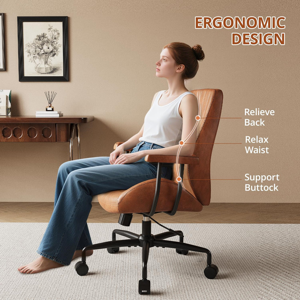 Ergonomic Home Office Chair Leather Desk Chairs with Adjustable Height | Thickened Cushions, Comfy Executive Armchair,Home Office Gaming