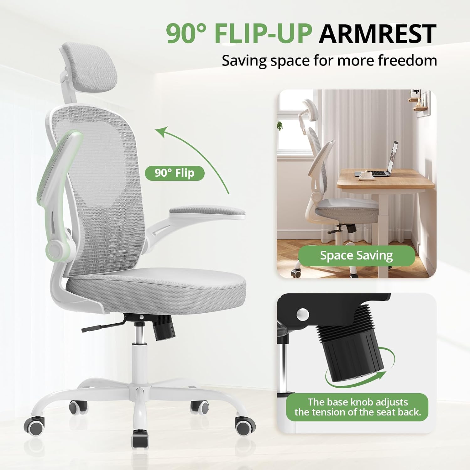 Office Chair|330LBS Capacity Ergonomic Desk Chair | High Back Computer Chair,Long Hours Comfortable,Rolling Swivel,Flip-up Armrests,Home Office