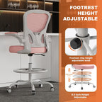 Ergonomic Tall Drafting Chair-Mesh Desk Chair with Flip-Up Arms | Adjustable Height,Lumbar Support,Adjustable Footrest Ring,Standing Desk,Breathable Backrest