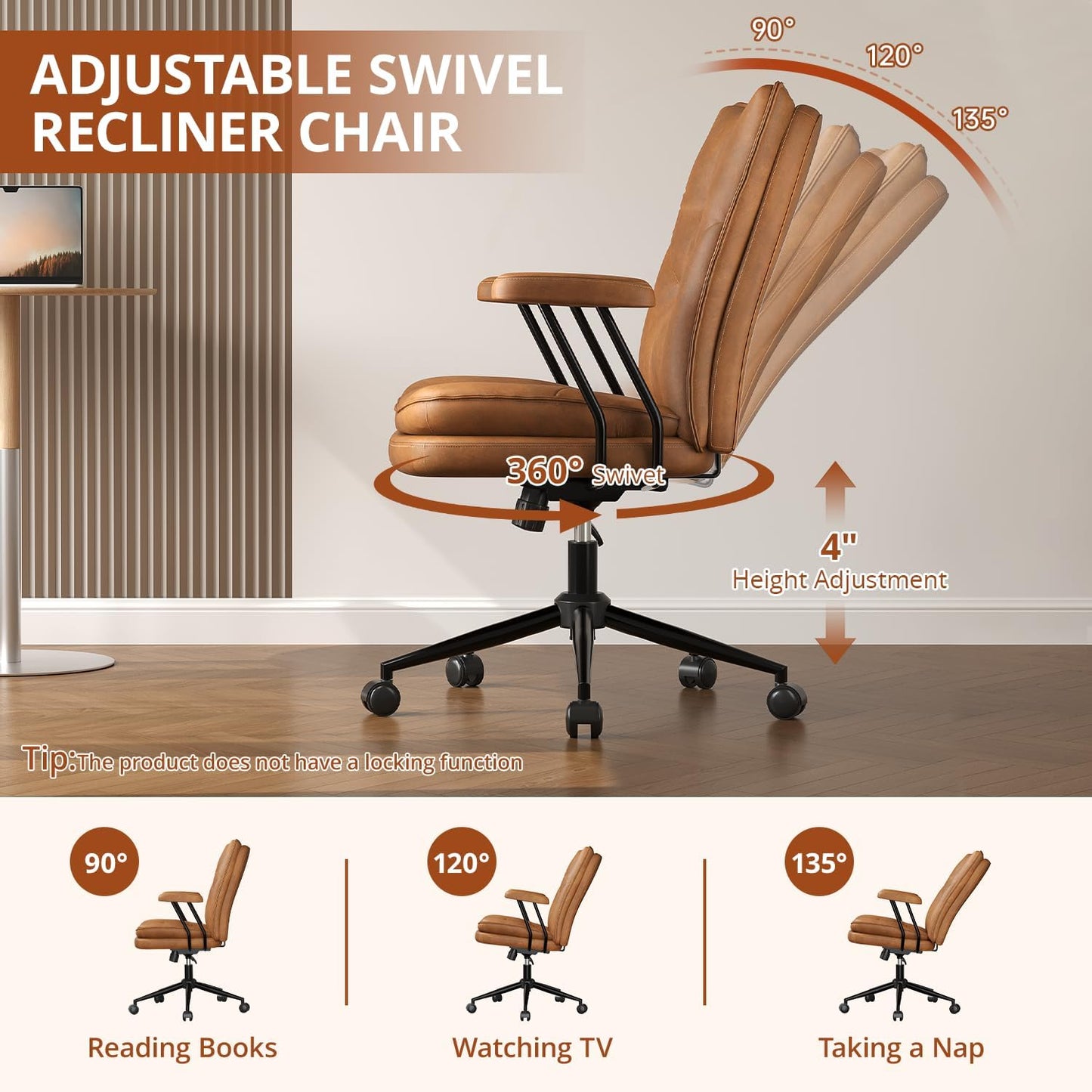 Ergonomic Home Office Chair Leather Desk Chairs with Adjustable Height | Thickened Cushions, Comfy Executive Armchair,Home Office Gaming