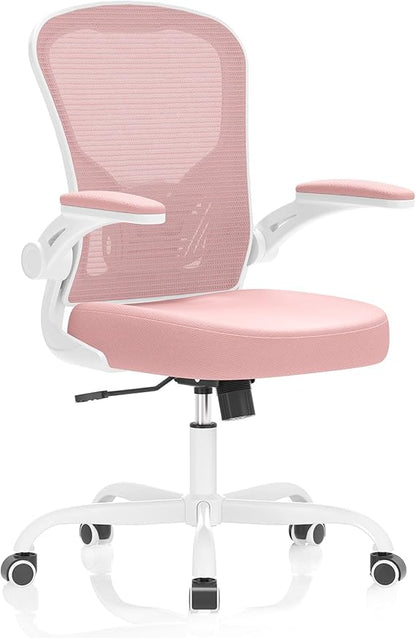 Desk Chair Comfy Home Office Chair Business Computer Chair Ergonomic White+Pink