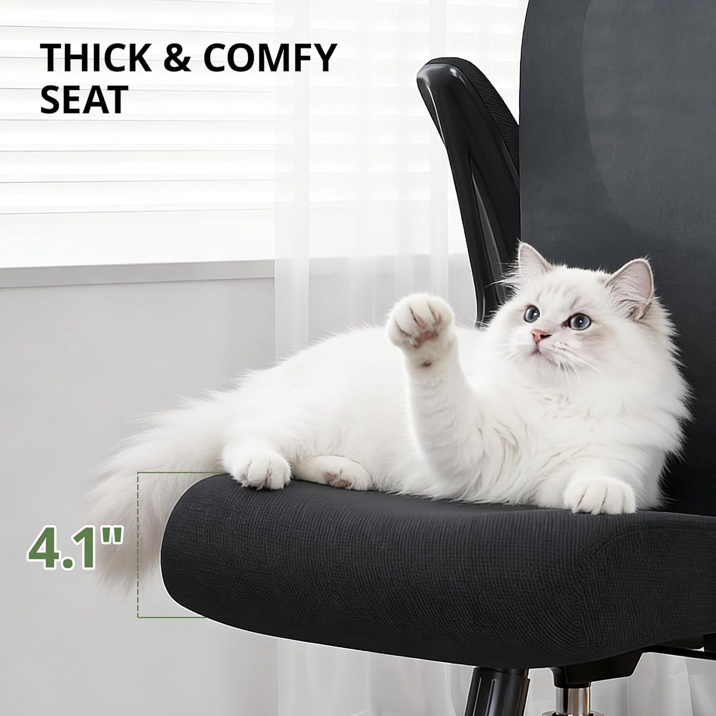 Office Chair 330 lbs Capacity, Ergonomic Breathable Mesh Desk Chair with Lumbar Support & Flip-Up Armrest, High Back Computer Chair for Home Office, Black