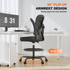 Ergonomic Tall Drafting Chair-Mesh Desk Chair with Flip-Up Arms | Adjustable Height,Lumbar Support,Adjustable Footrest Ring,Standing Desk,Breathable Backrest