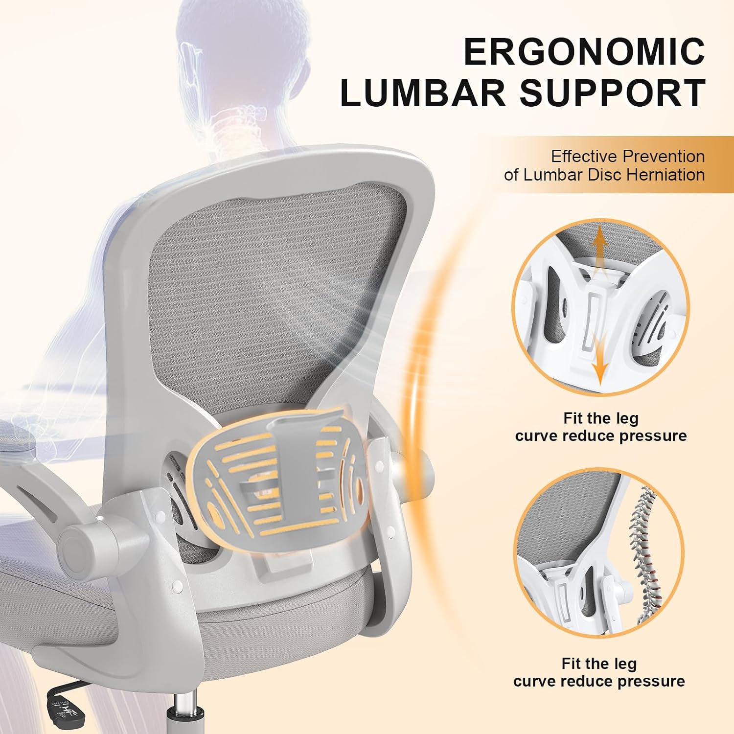 Office Chair|Ergonomic Desk Chairs 330LBS Capacity | Flip-up Armrests,Mesh Computer Chair,High Back,Comfy Work,Adjustable Lumbar Support