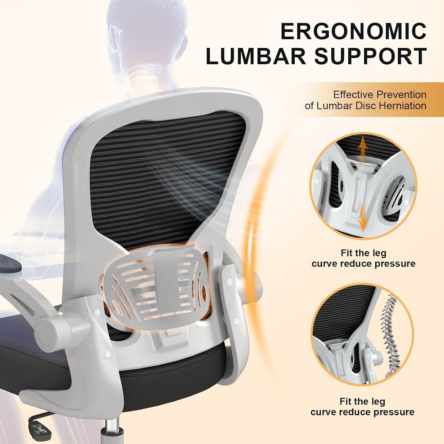 Office Chair|Ergonomic Desk Chairs 330LBS Capacity | Flip-up Armrests,Mesh Computer Chair,High Back,Comfy Work,Adjustable Lumbar Support
