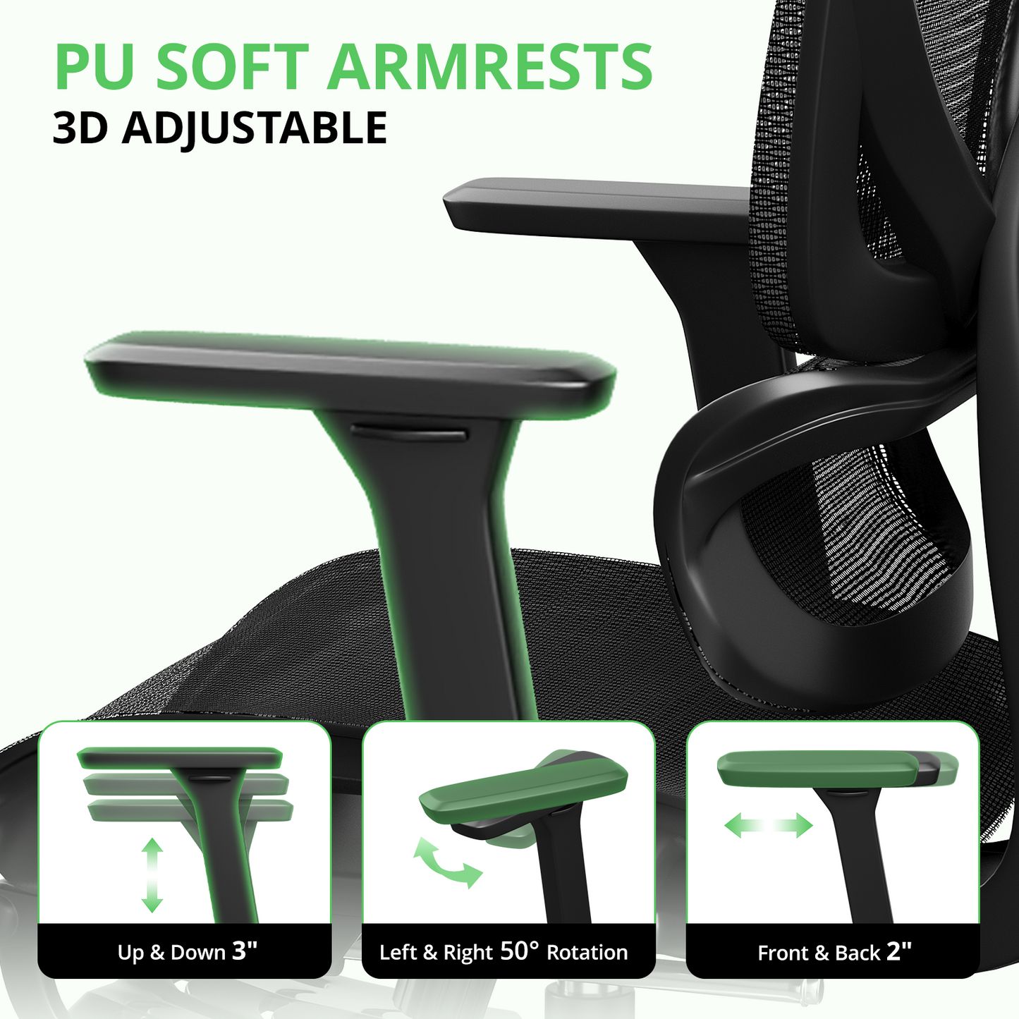 Ergonomic Office Chair with Footrest, Mesh Desk Chair Adjustable Lumbar Support