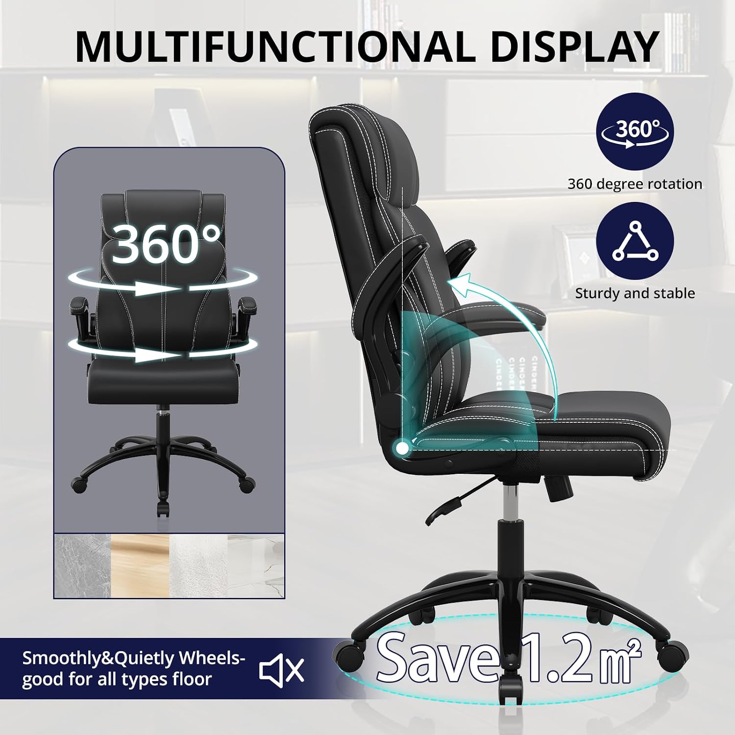 Office Chair Ergonomic Desk Chair, 330LBS Capacity, High Back Computer Chair with Lumbar Support, Flip-up Armrests Swivel Task Chairs for Long Hours Work
