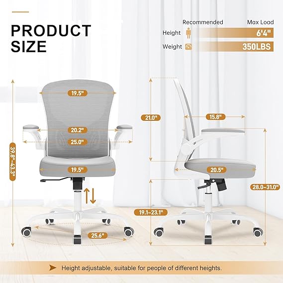 Desk Chair Comfy Home Office Chair Business Computer Chair Ergonomic White+Grey